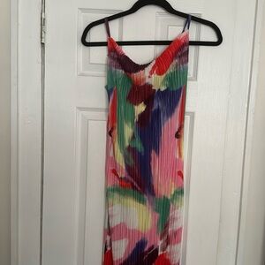 Cowl Neck Printed Plisse Maxi Dress Sleeveless Tank Dress